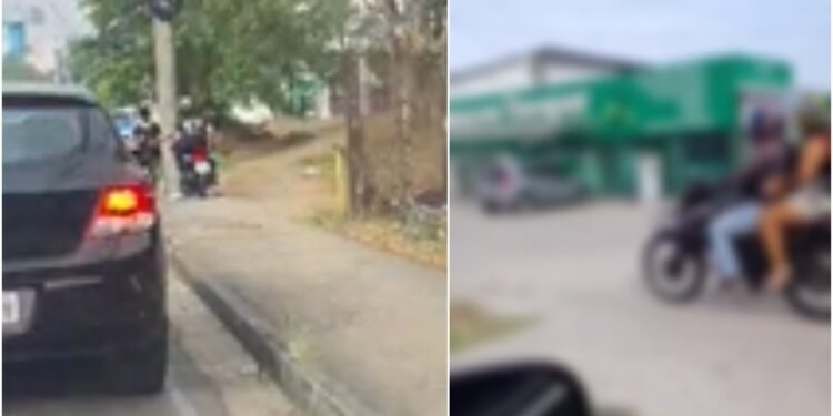 Motociclistas são flagrados trafegando pela calçada durante congestionamento em Manaus