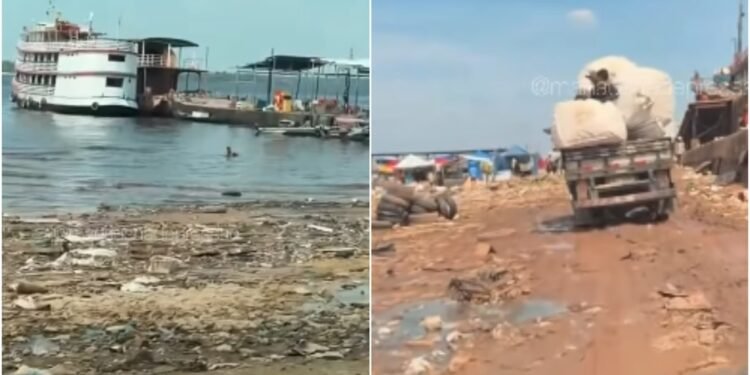Porto de Manaus vira cenário de lixo e abandono com baixa do Rio Negro