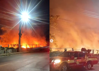 Imagens registradas por moradores no momento do incêndio - (Foto: Reprodução/Redes Sociais)