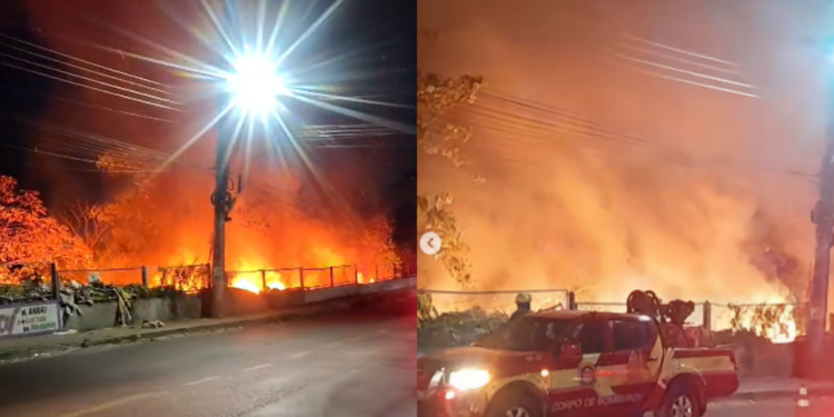Imagens registradas por moradores no momento do incêndio - (Foto: Reprodução/Redes Sociais)