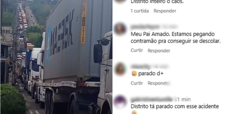 Carro bate em árvore e causa longo congestionamento na Bola da Suframa