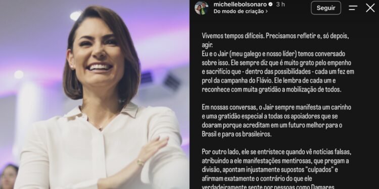 Em nome de Jair Bolsonaro, Michelle pede união entre aliados: ‘muito respeito, carinho e gratidão’