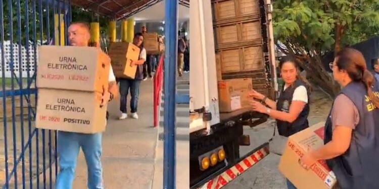 TRE-AM transporta urnas no Nova Cidade em meio à prorrogação da votação e à pausa na transmissão de votos