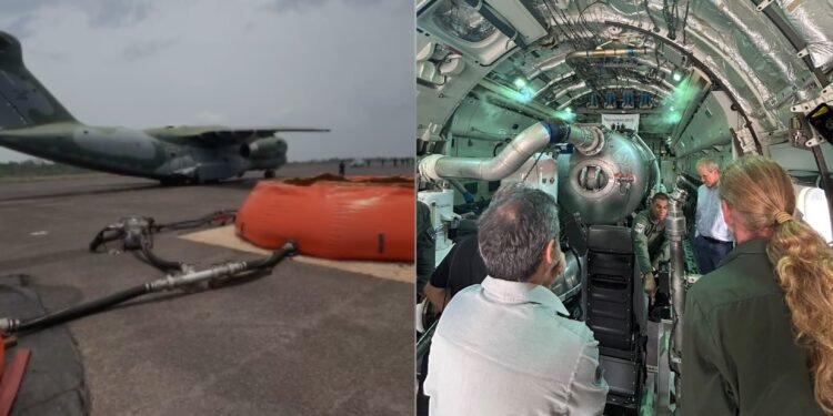 Piscinas abastecem aeronave na Base Aérea de Manaus para combater incêndios florestais no Amazonas