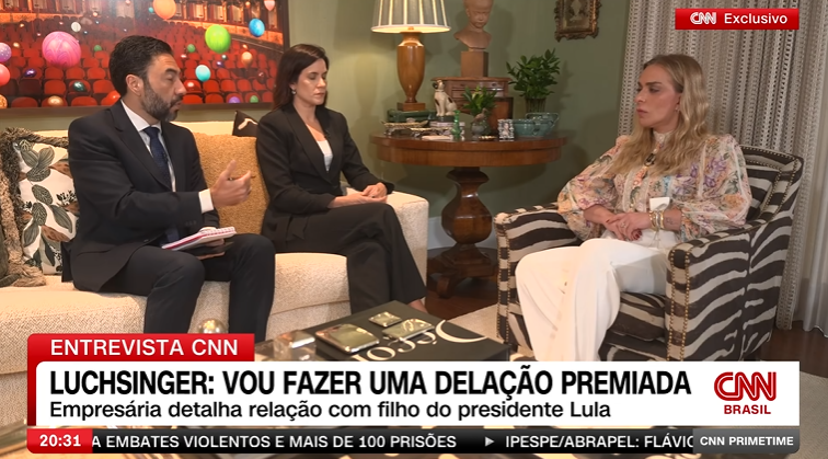 Em entrevista à CNN Roberta Luchsinger afirma ter presenciado encontros de Lulinha com ministros - (Foto: Reprodução/CNN Brasil)