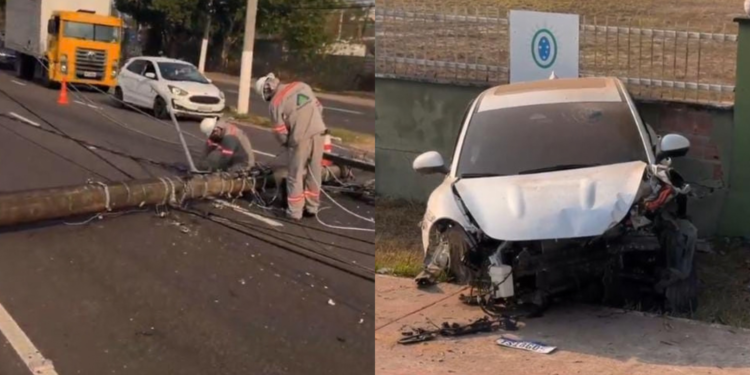 Carro fica completamente destruído após colisão - (Foto: Reprodução/Redes Sociais)