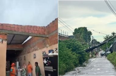 Casa fica destelhada e postes são derrubados na zona Oeste