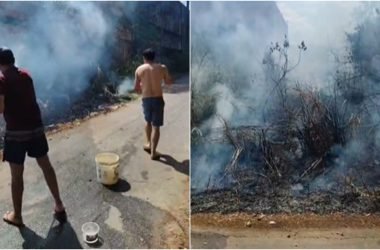 Incêndio em área de vegetação deixa moradores em alerta no Novo Aleixo