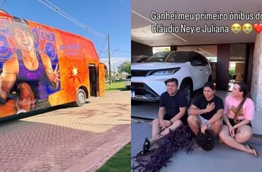 Filho do Piseiro se emociona ao receber primeiro ônibus como presente - (Foto: Reprodução/ Redes sociais)