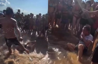 Homem é agredido por banhistas após suspeita de abuso contra criança na Ponta Negra - (Foto: Reprodução/Redes sociais)