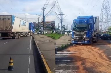 Colisão com carreta provoca congestionamento na avenida das Torres