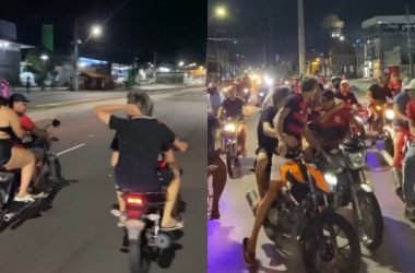 Grupo cerca motociclista durante “rolezinho” em Manaus - (Foto: Reprodução/ Redes sociais)