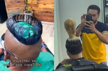 Em clima de Copa, barbeiro viraliza ao criar cortes de cabelo em formato de estádio - (Foto: Reprodução/ Redes sociais)