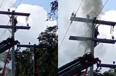 Trabalhador sofre descarga elétrica durante manutenção em rede de energia na BR-174 - (Foto: Reprodução/ Redes sociais)