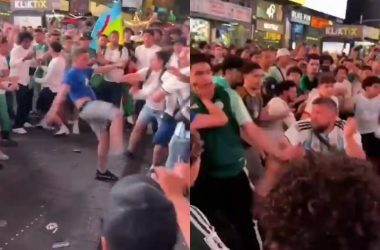 Torcidas de Argentina e Argélia trocam socos em Nova York antes de confronto na Copa - (Foto: Reprodução/ Redes sociais)