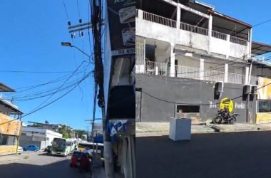 Fiação caída bloqueia rua e interrompe circulação do trânsito no Petrópolis, em Manaus - (Foto: Reprodução/ Redes sociais)