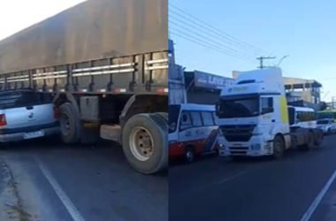 Acidente entre caminhão e carro deixa trânsito lento na avenida Autaz Mirim - (Fotos: Reprodução/ Redes sociais)