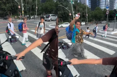 Criança gira acelerador de moto em faixa de pedestres e vídeo viraliza nas redes sociais- (Fotos: Reprodução/ Redes sociais)