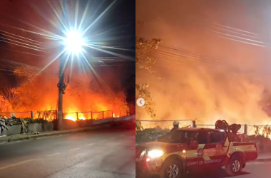 Imagens registradas por moradores no momento do incêndio - (Foto: Reprodução/Redes Sociais)