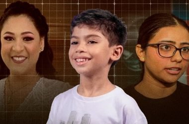 Médica Juliana Brasil; menino Benício Xavier; e técnica de enfermagem Raiza Bentes; da esquerda para direita (Arte: Abraão Torres/Rios de Notícias)