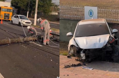 Carro fica completamente destruído após colisão - (Foto: Reprodução/Redes Sociais)