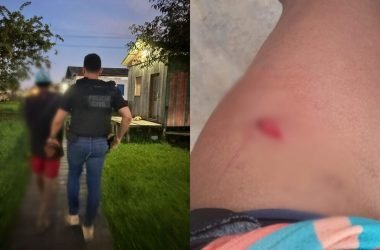 Homem em flagrante por esfaquear a própria companheira, em Eirunepé - (Fotos: Divulgação/Assessoria)